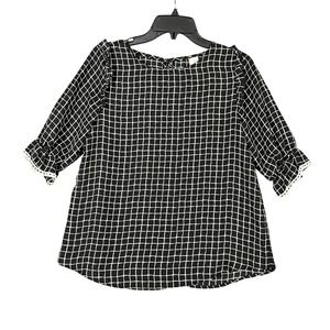 Westmoon Blouse Size M Grid Ruffle Sleeve Minimalist Chic Modern Artsy Boho